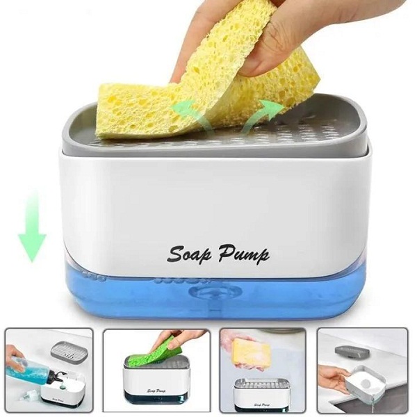 2 in 1 Soap Dispenser Sponge Holder & Dish Liquid Soap Holder 1