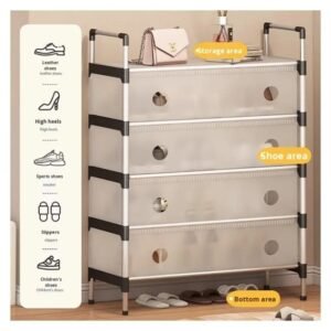 5 Layer Dustproof Shoe Rack With Coat Hanger - Image 4