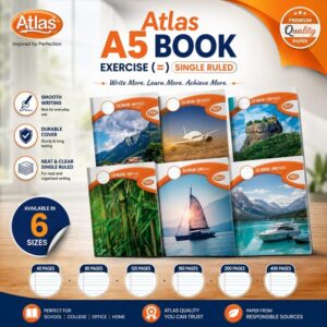 Atlas A5 Book Exercise (=) Single Ruled (40Pgs | 80Pgs | 120Pgs | 160Pgs | 200Pgs | 400Pgs)