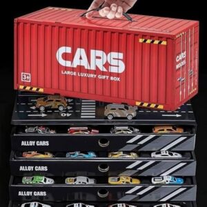 48 Pcs Pull Back Mini Car Toy Set with Container Storage & Foldable Road Map