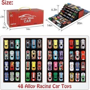 48 Pcs Pull Back Mini Car Toy Set with Container Storage & Foldable Road Map - Image 4