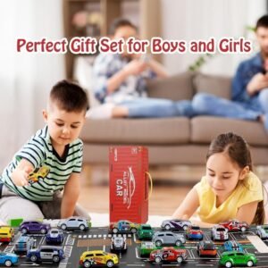 48 Pcs Pull Back Mini Car Toy Set with Container Storage & Foldable Road Map - Image 5