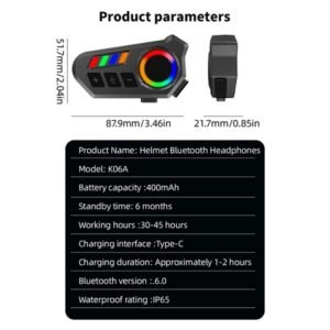 Motorcycle Helmet Speaker, Bluetooth Headset With LED And RGB Ambient Light - Image 11
