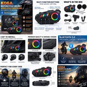 Motorcycle Helmet Speaker, Bluetooth Headset With LED And RGB Ambient Light - Image 3