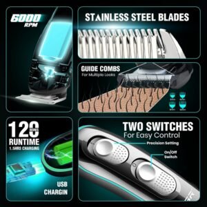 VGR V-055 Professional Electric Hair Clippers Kit Rechargeable Cordless with 4 Guide Combs - Image 11