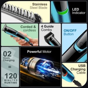 VGR V-055 Professional Electric Hair Clippers Kit Rechargeable Cordless with 4 Guide Combs - Image 2